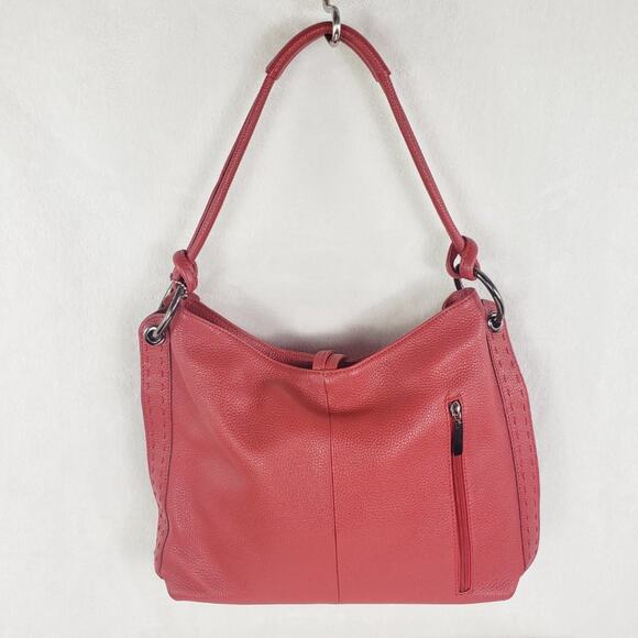 Vera Pelle Shoulder Bag Large Red Pebble Leather Purse with Ring Stitch Detail - Picture 4 of 11